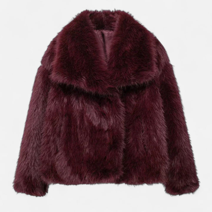 Women’s Plush Faux Fur Short Coat with Wide Collar