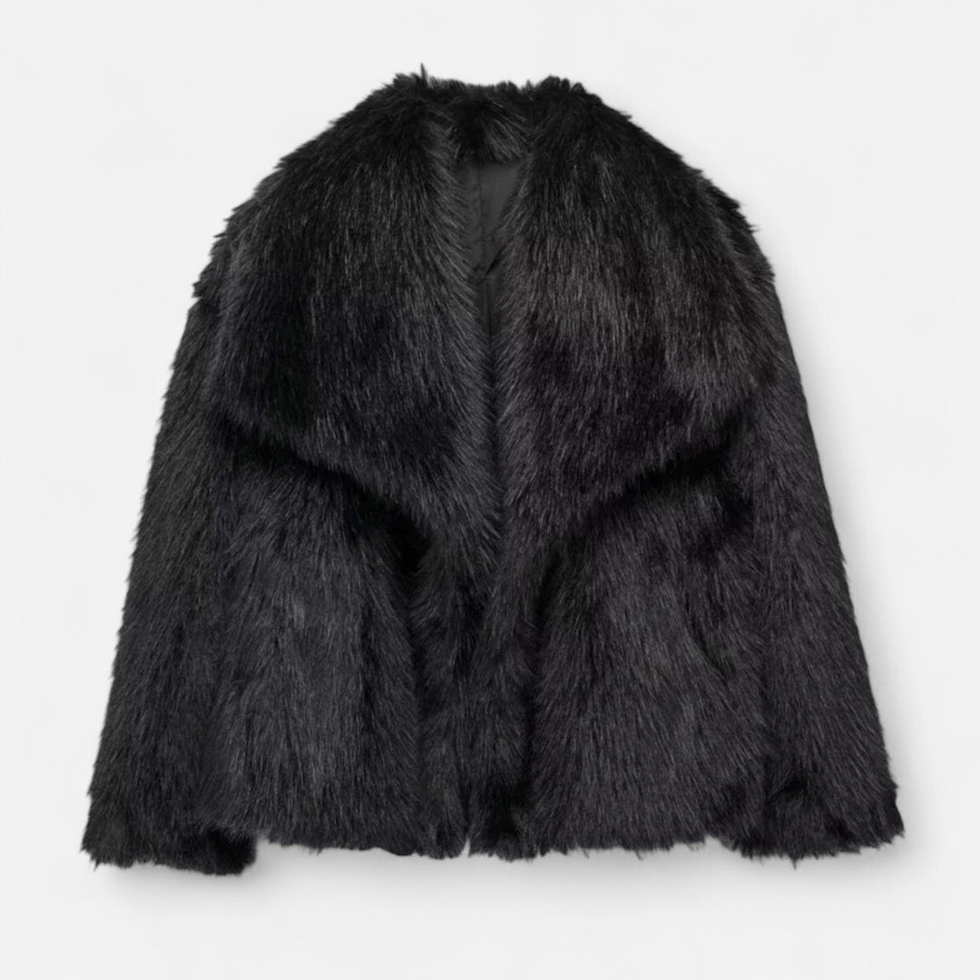 Women’s Plush Faux Fur Short Coat with Wide Collar