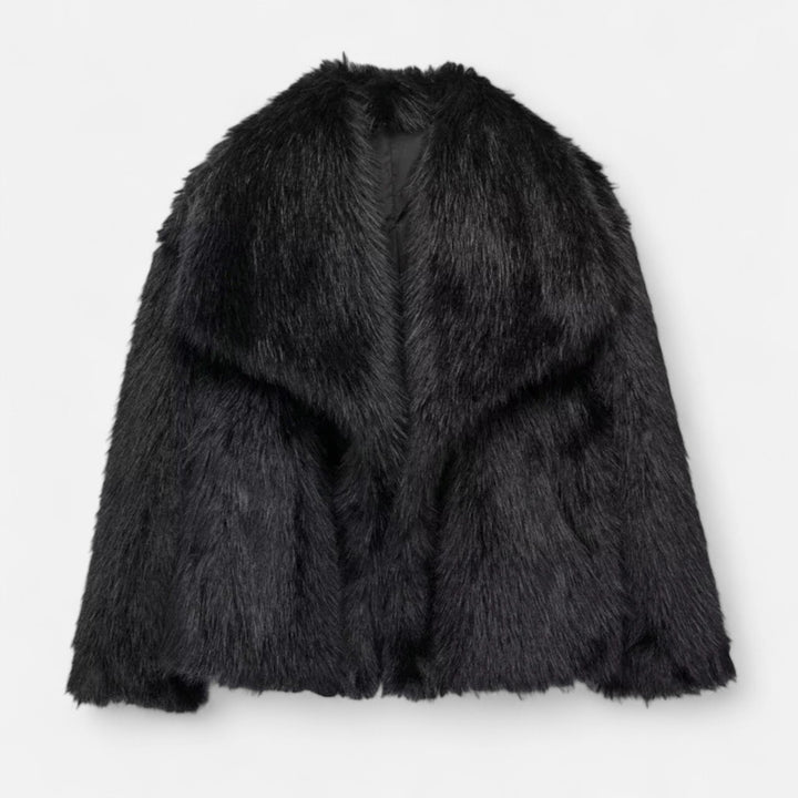 Women’s Plush Faux Fur Short Coat with Wide Collar