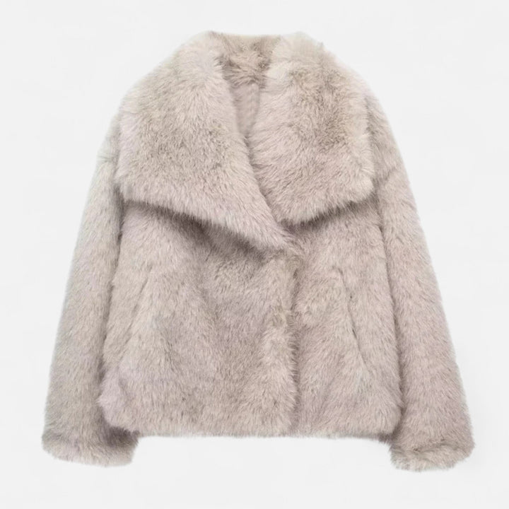 Women’s Plush Faux Fur Short Coat with Wide Collar