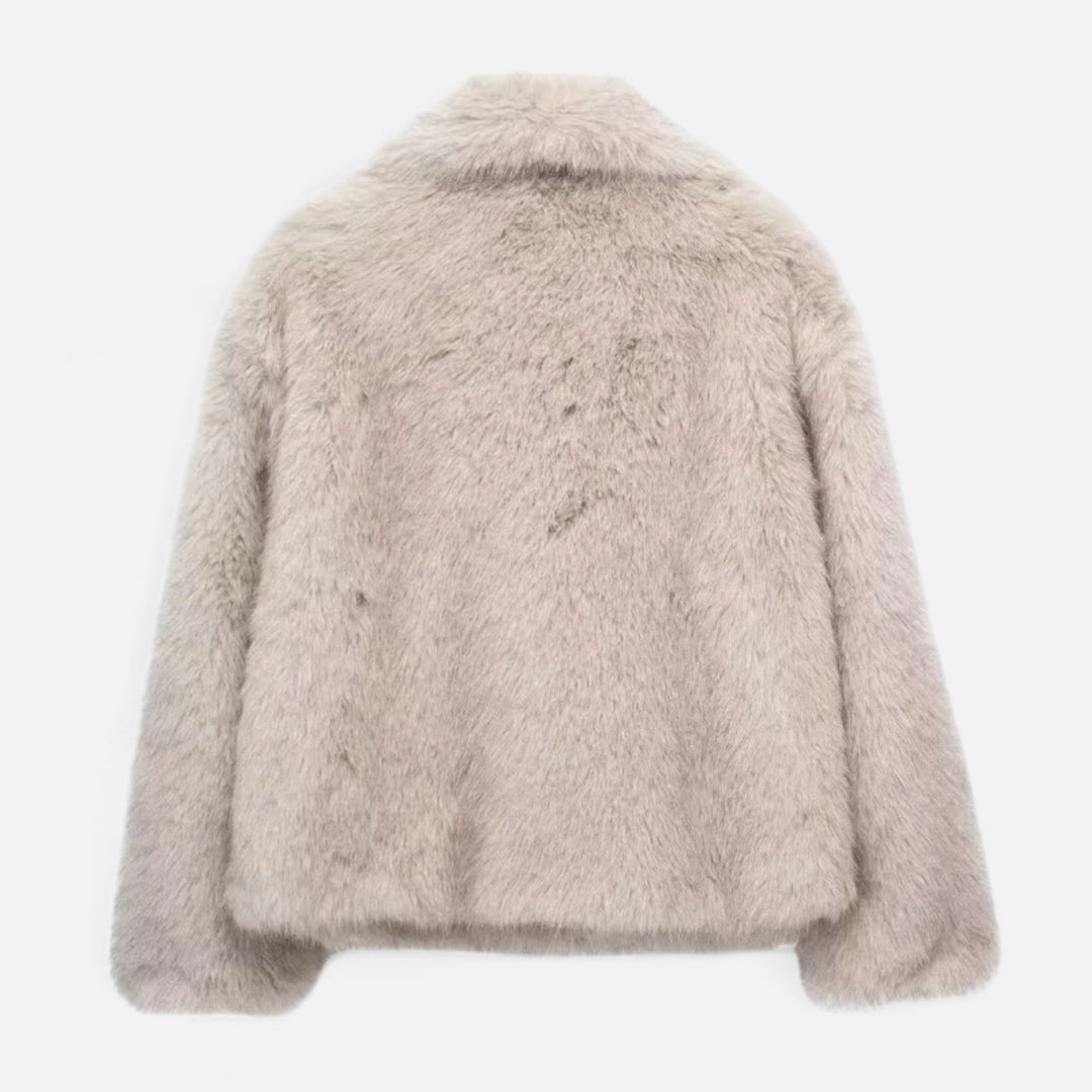 Women’s Plush Faux Fur Short Coat with Wide Collar