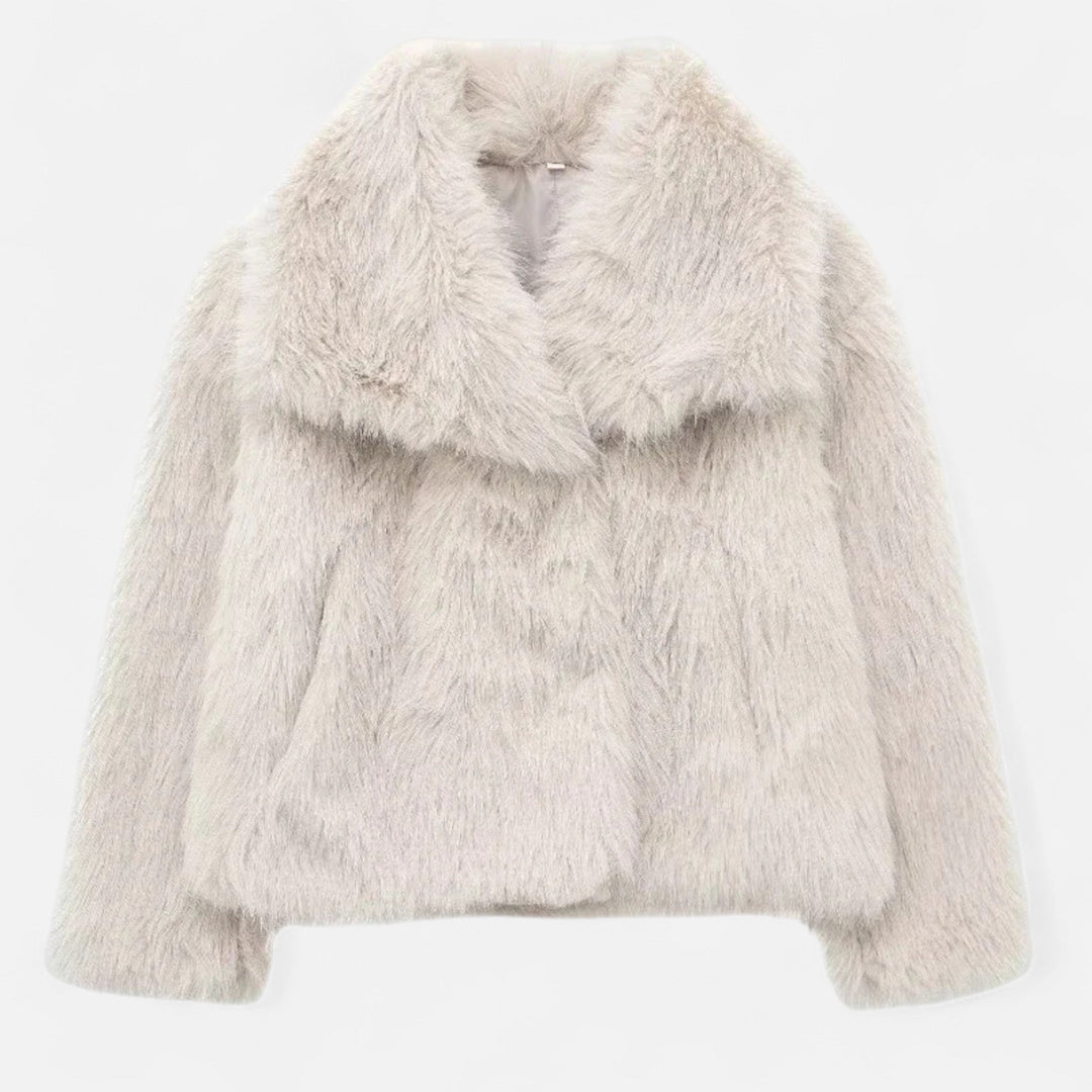 Women’s Plush Faux Fur Short Coat with Wide Collar