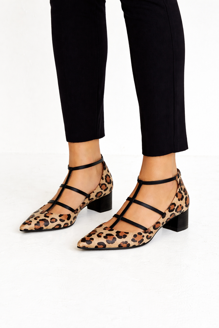 Women's Pointed Toe Leopard Pattern Strap Heels