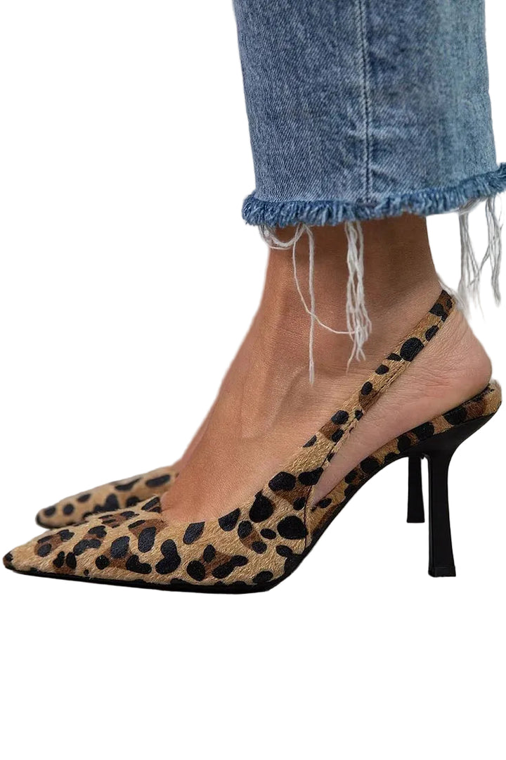 Women's Pointed Toe Leopard Slingback Heels