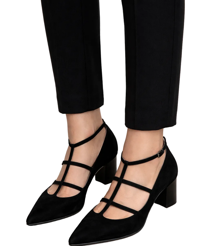 Women's Pointed Toe Strap Heels with Multi Strap Front Design
