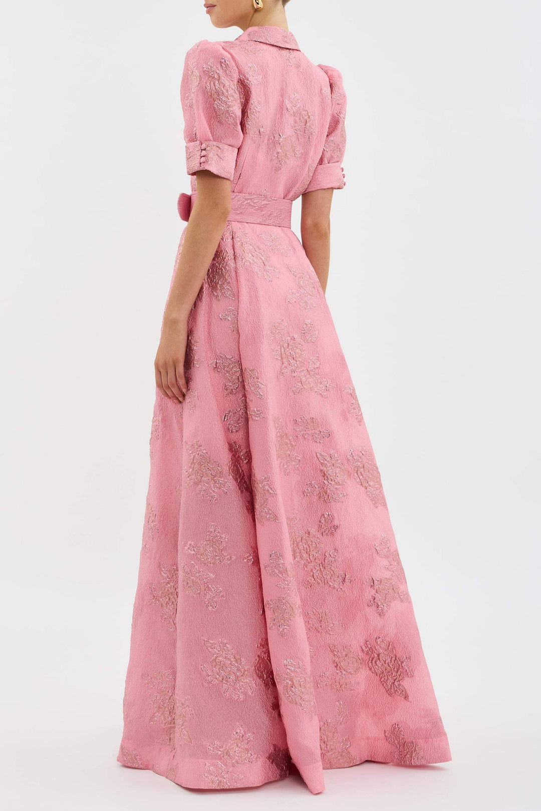 Women's Puff Sleeve Floral Maxi Dress with Belt and Collar