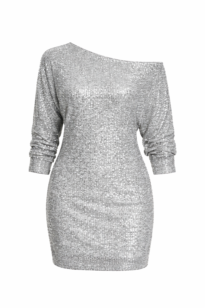 Women's Sequin Long Sleeve Off Shoulder Mini Dress