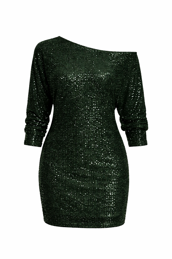 Women's Sequin Long Sleeve Off Shoulder Mini Dress
