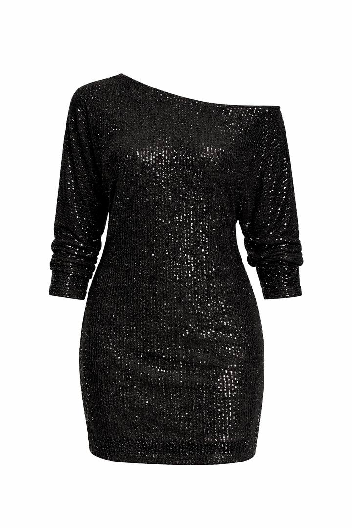 Women's Sequin Long Sleeve Off Shoulder Mini Dress