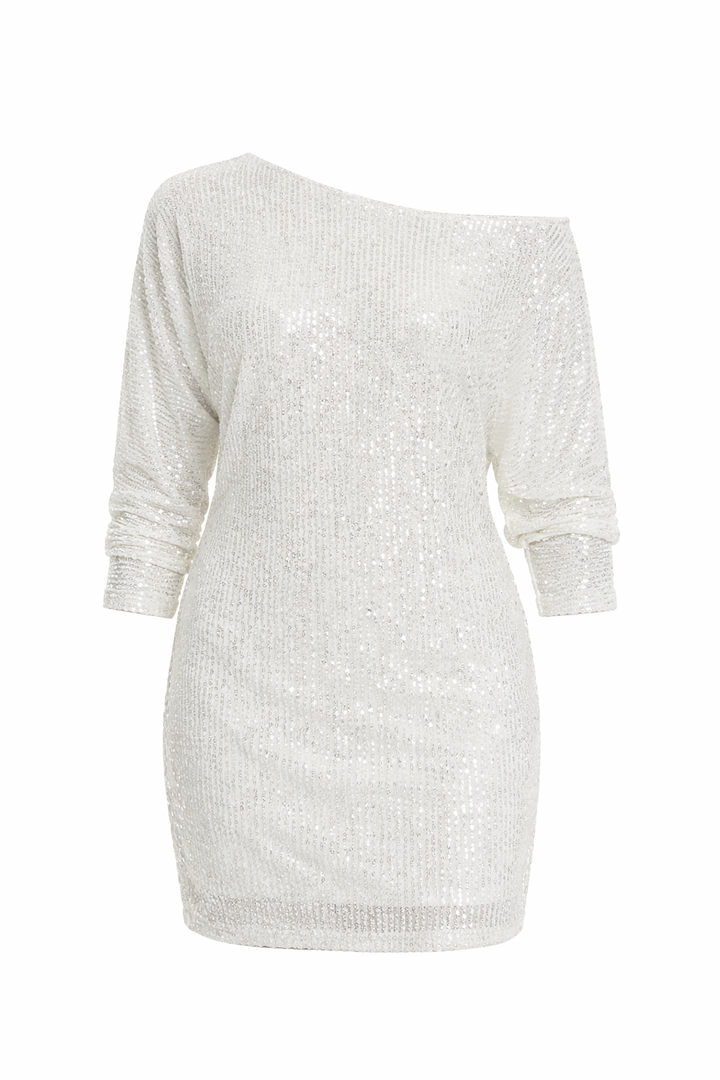 Women's Sequin Long Sleeve Off Shoulder Mini Dress