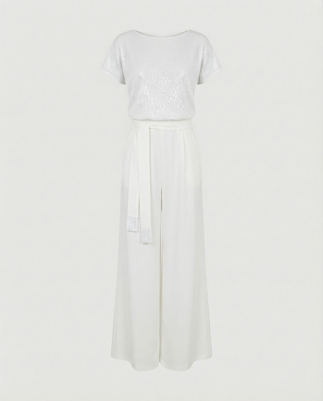 Women's Sequin Wide Leg Jumpsuit with Waist Tie