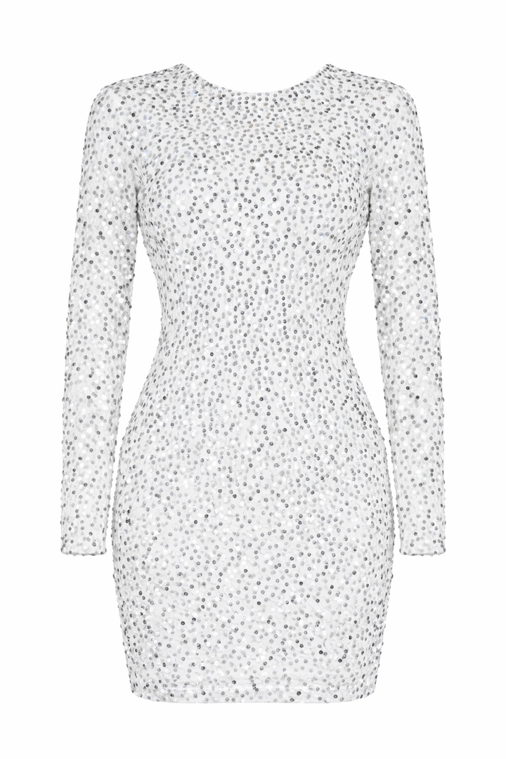 Women's Shimmering Long Sleeve Backless Mini Dress
