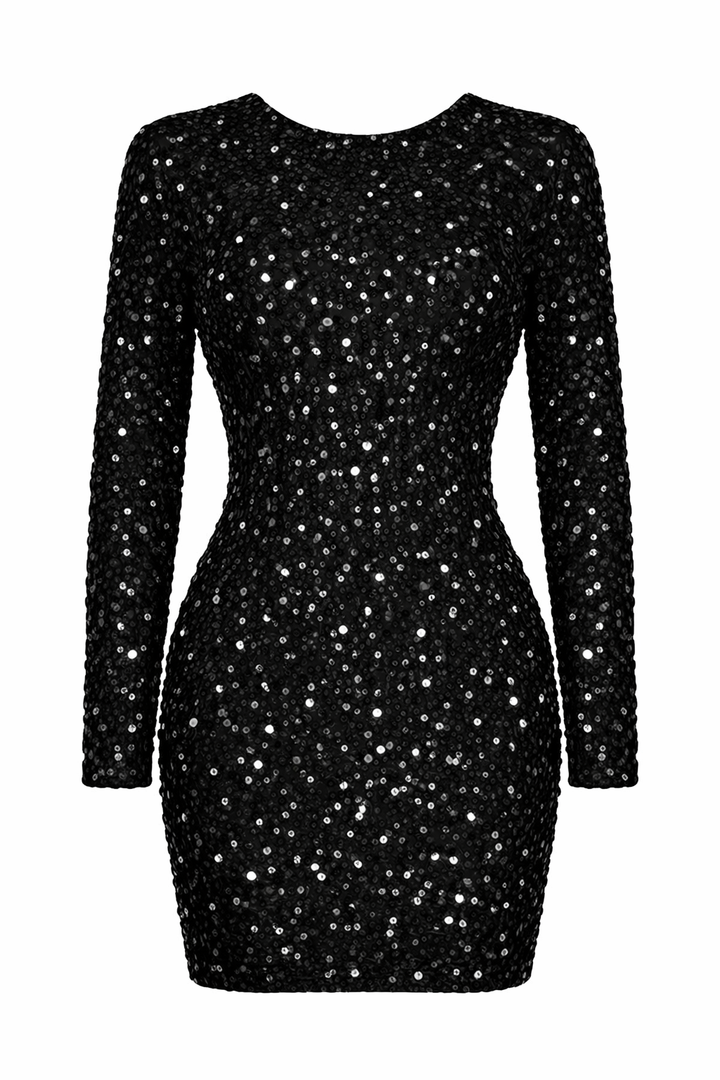 Women's Shimmering Long Sleeve Backless Mini Dress