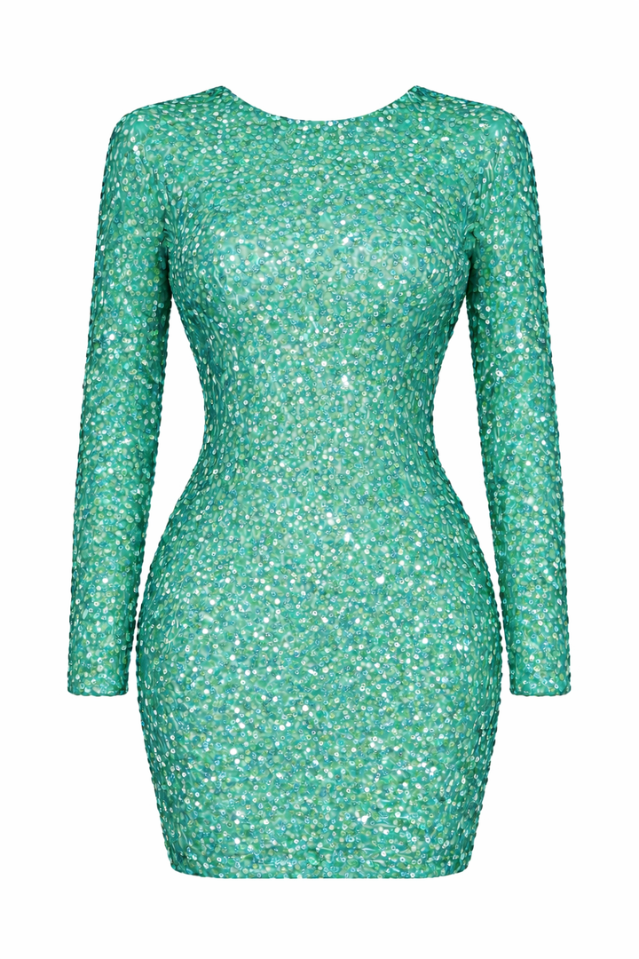 Women's Shimmering Long Sleeve Backless Mini Dress