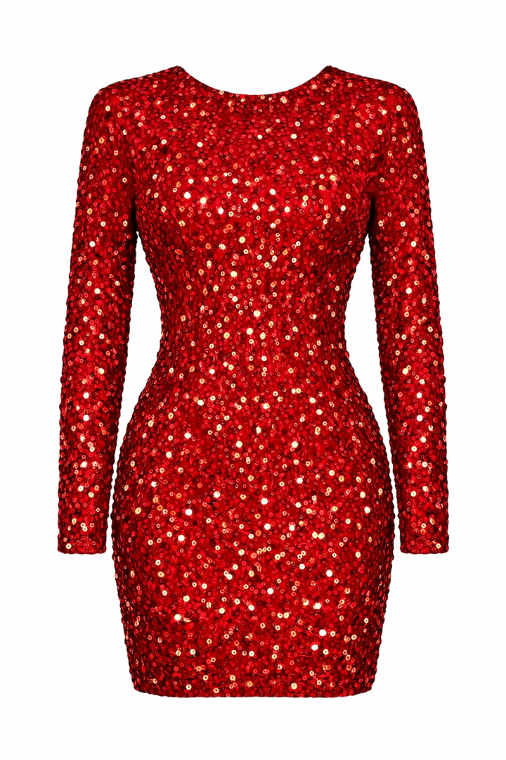 Women's Shimmering Long Sleeve Backless Mini Dress