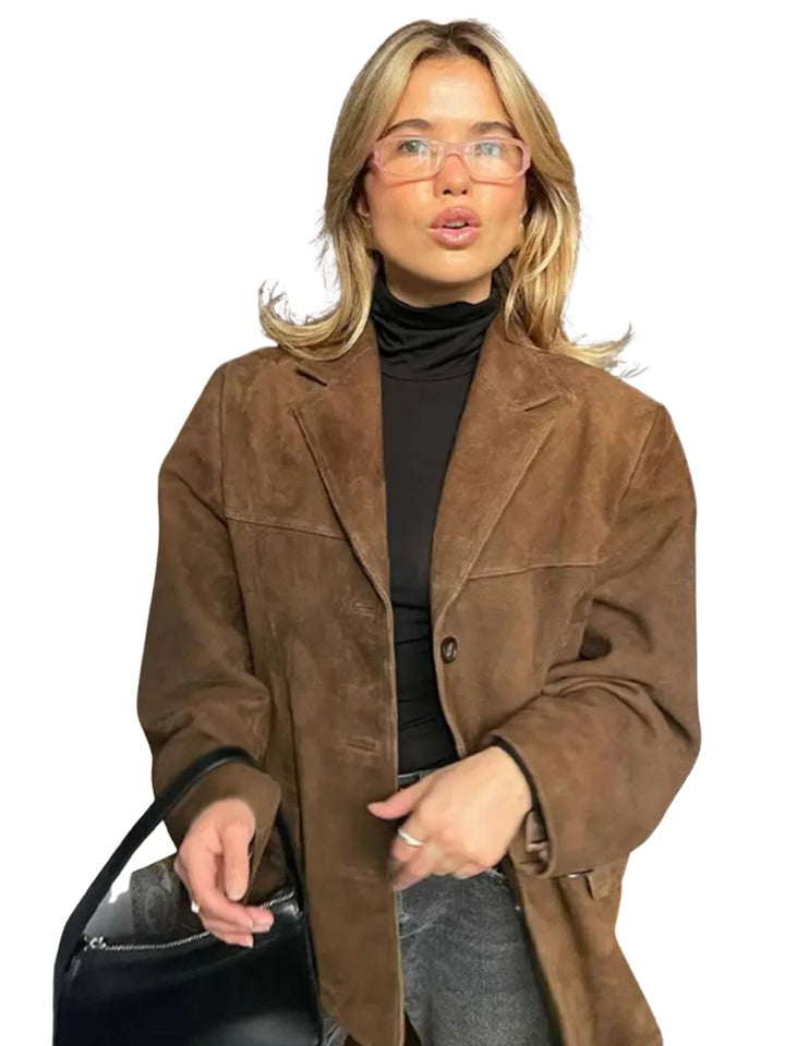 Women’s Oversized Short Coat with Wide Lapel and Button Front