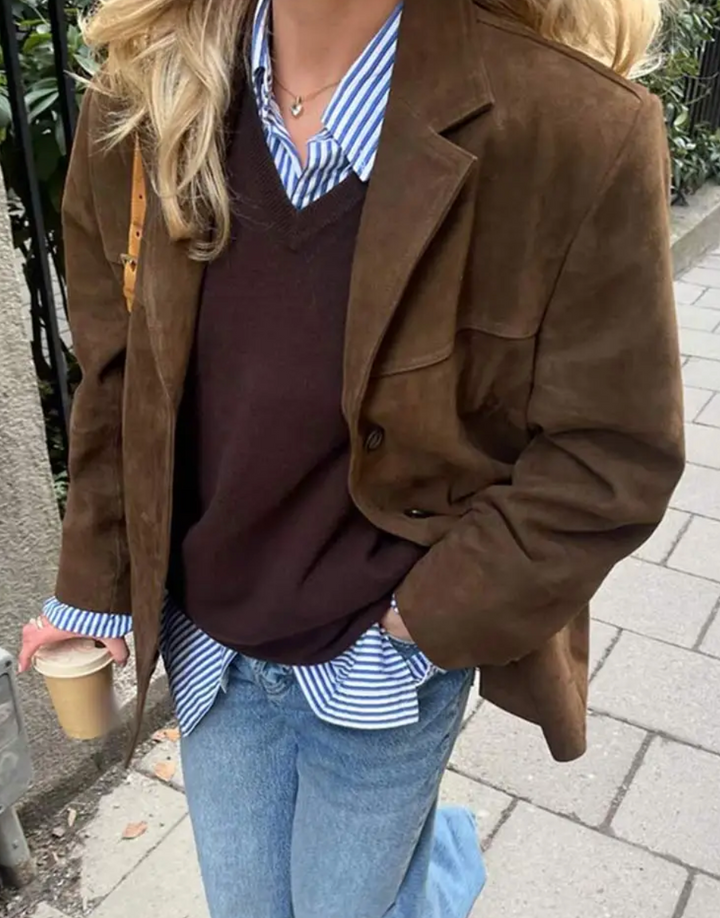 Women’s Oversized Short Coat with Wide Lapel and Button Front