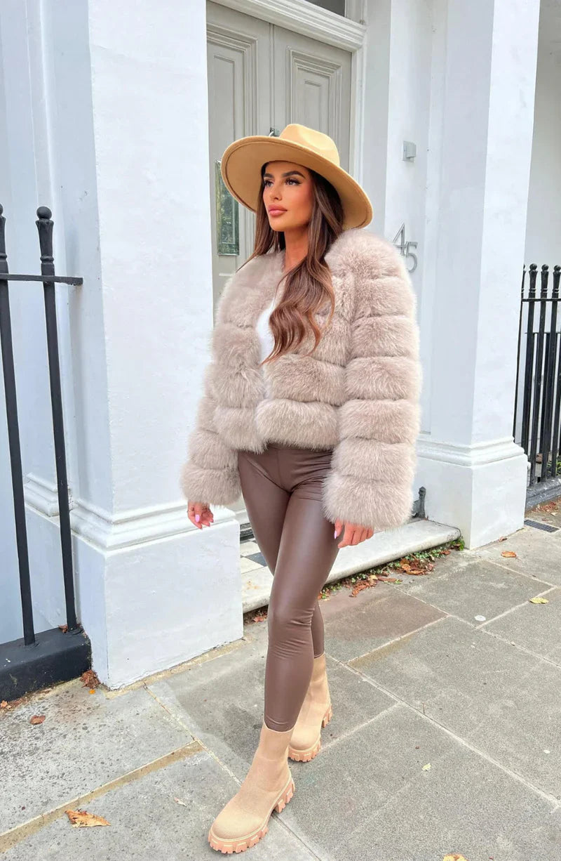 Women’s Short Plush Faux Fur Puffer Jacket