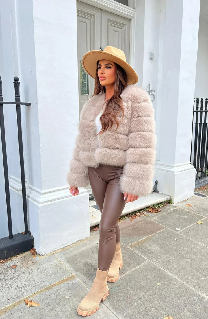 Women’s Short Plush Faux Fur Puffer Jacket