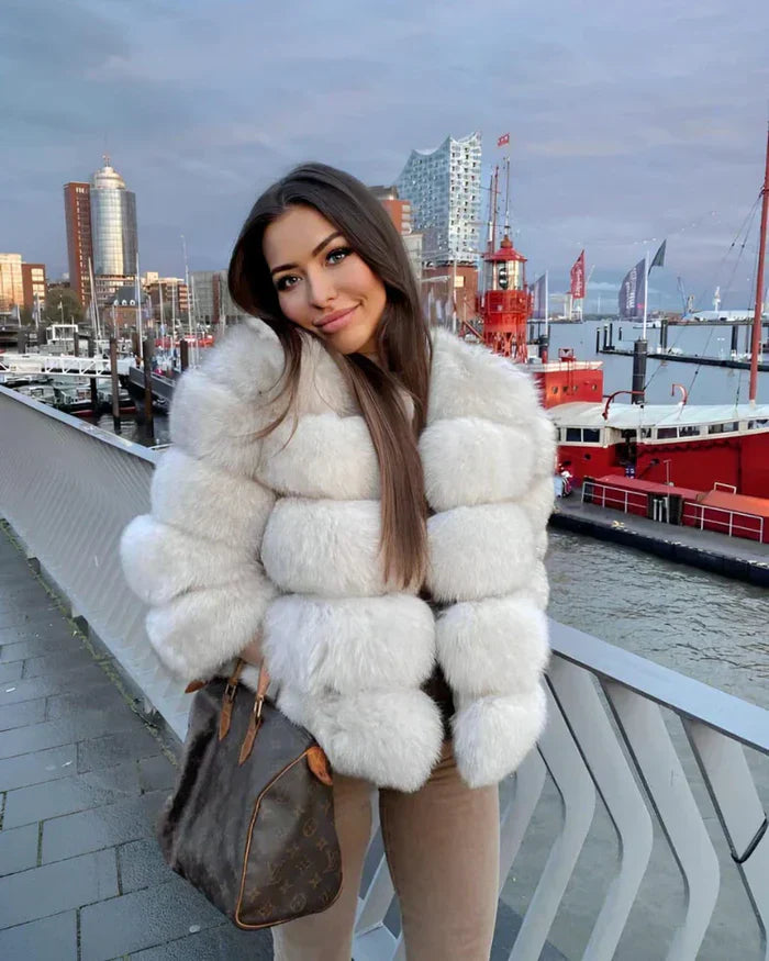 Women’s Short Plush Faux Fur Puffer Jacket