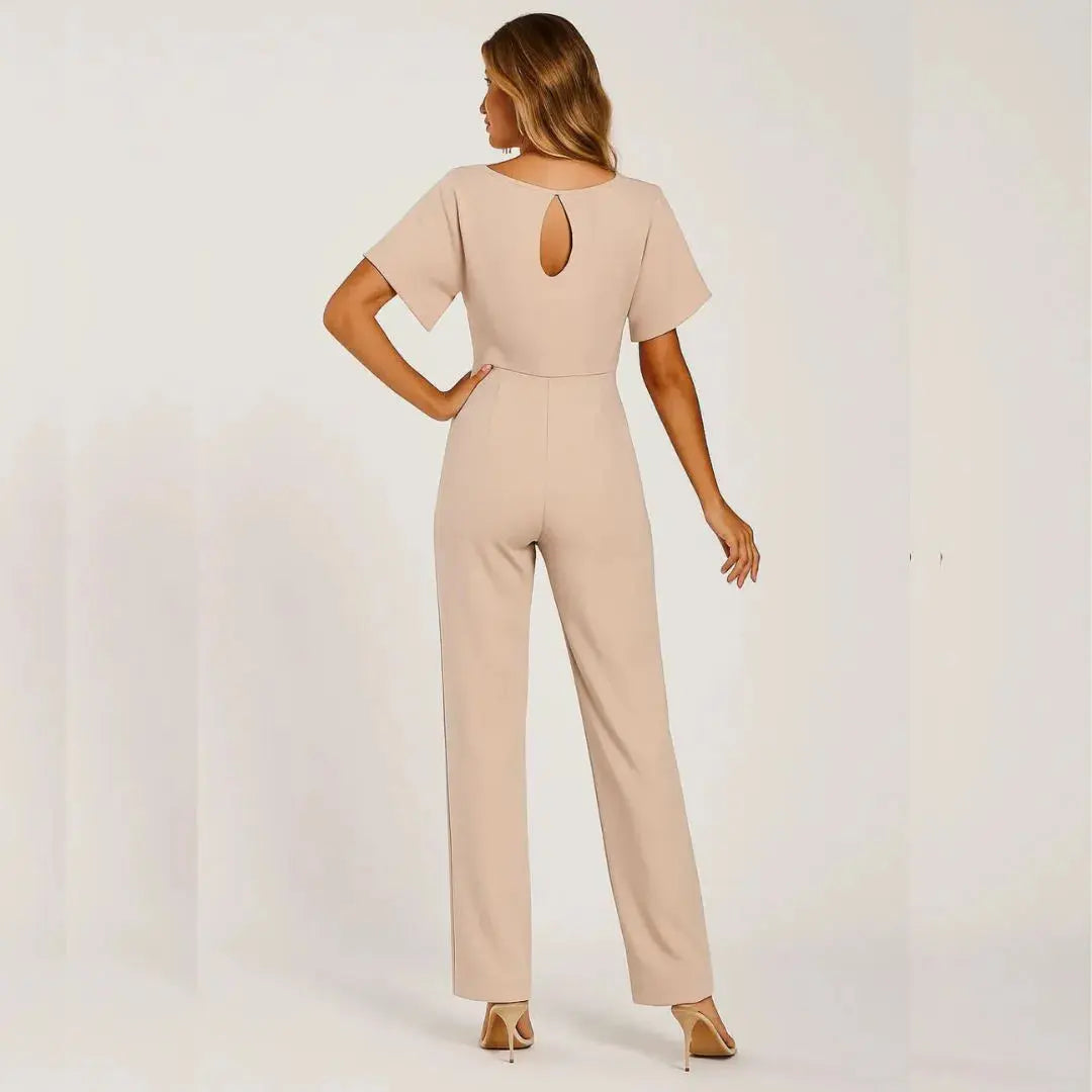 Women's Short Sleeve Belted Wide Leg Jumpsuit