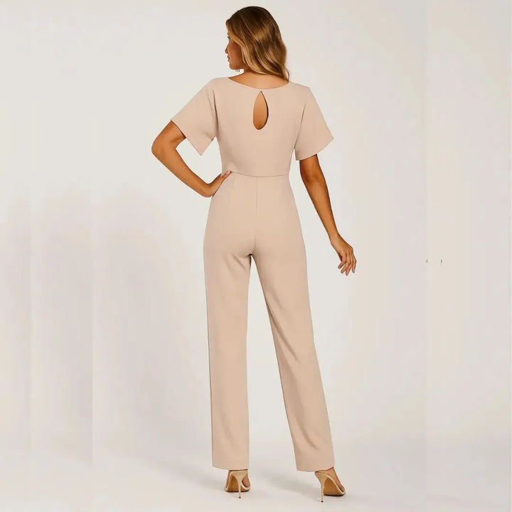 Women's Short Sleeve Belted Wide Leg Jumpsuit