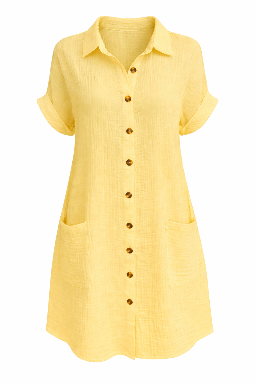 Women's Short Sleeve Button Front Shirt Dress with Pockets