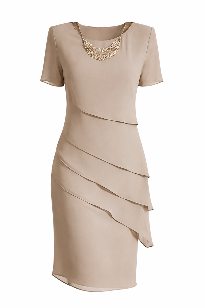 Women's Short Sleeve Layered Midi Dress