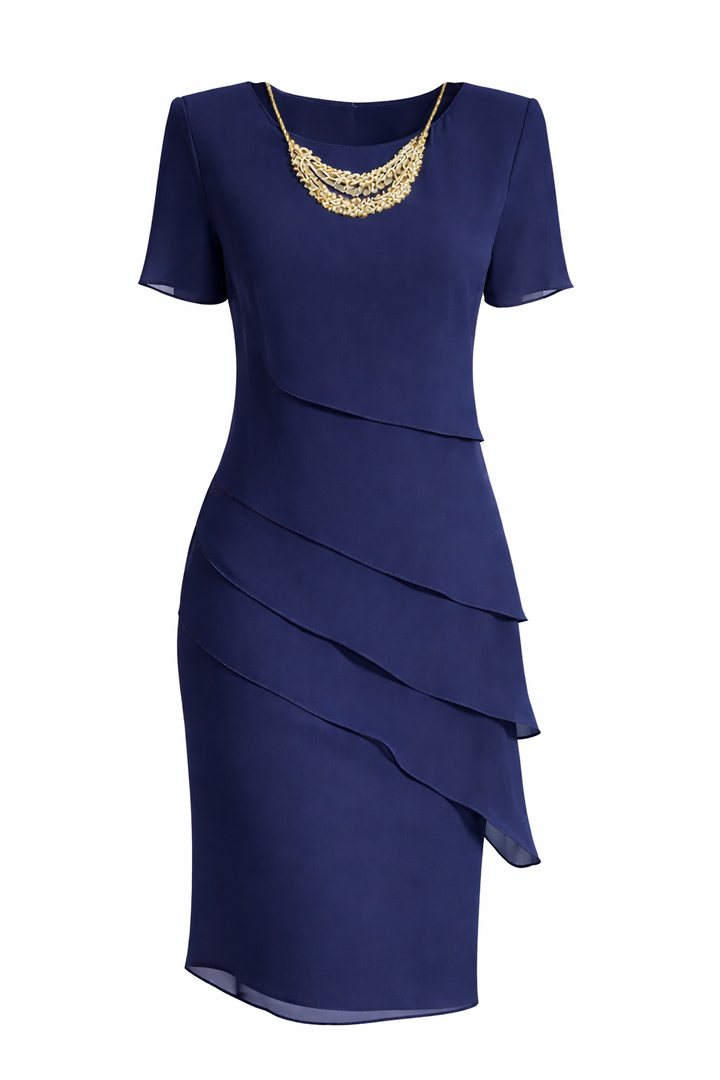 Women's Short Sleeve Layered Midi Dress