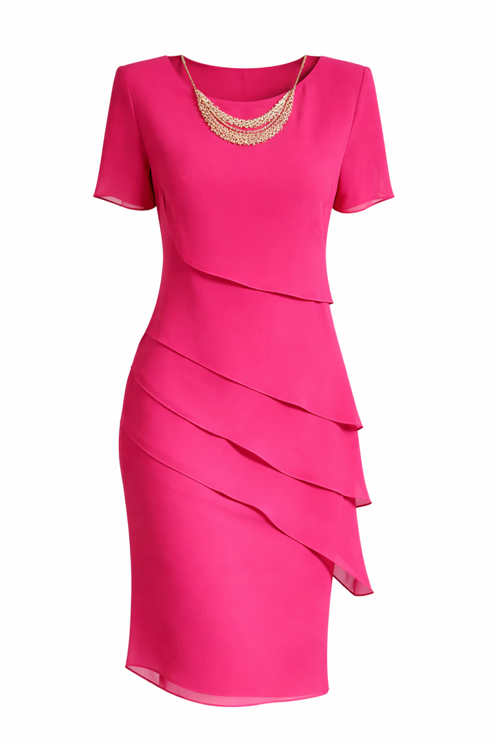 Women's Short Sleeve Layered Midi Dress