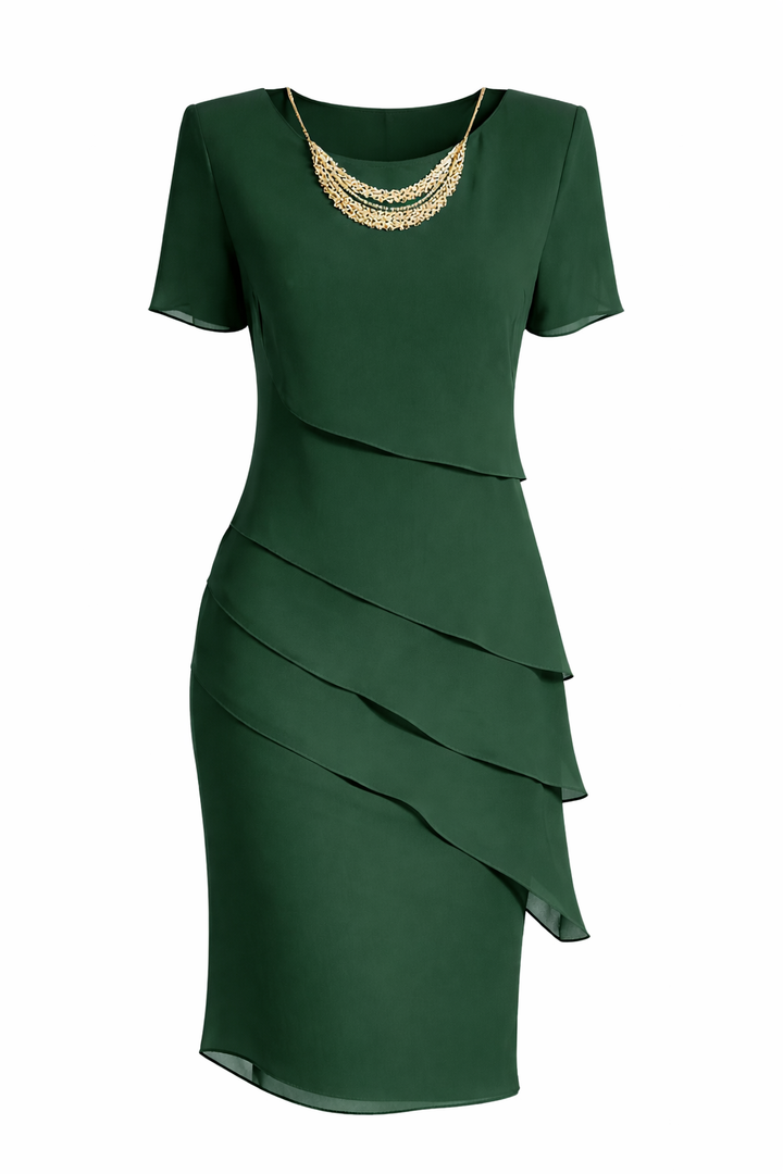 Women's Short Sleeve Layered Midi Dress