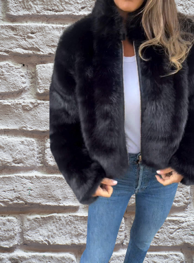 Women's Short Zip Front Winter Jacket with High Collar