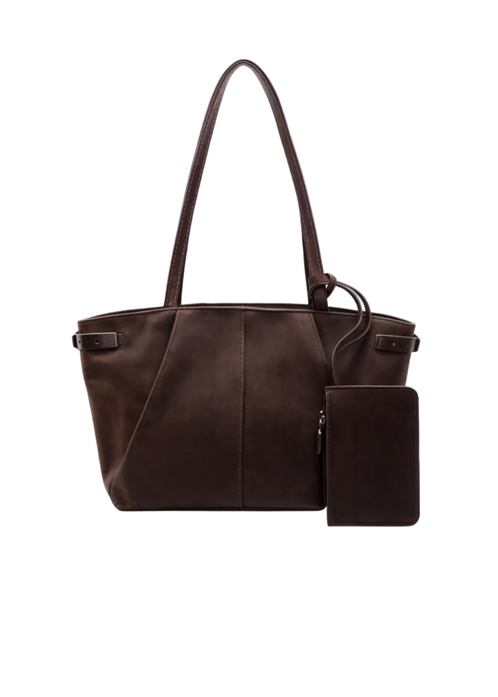 Women's Shoulder Tote Bag with Double Handles and Small Pouch