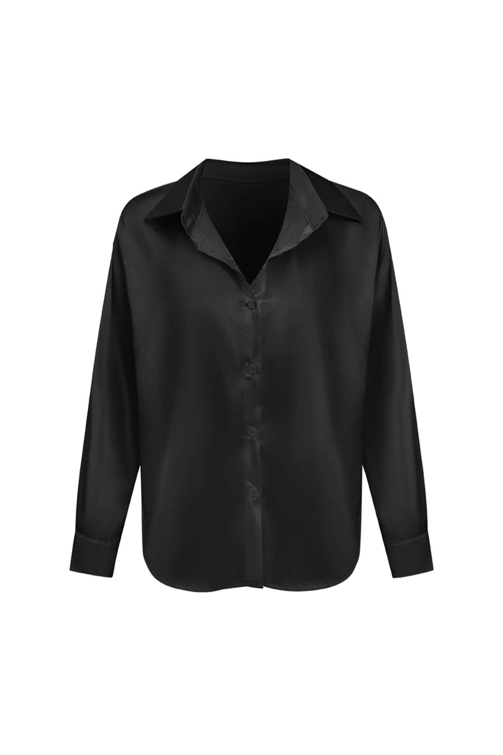 Women's Silk Long Sleeve Shirt with Collar and Button Front