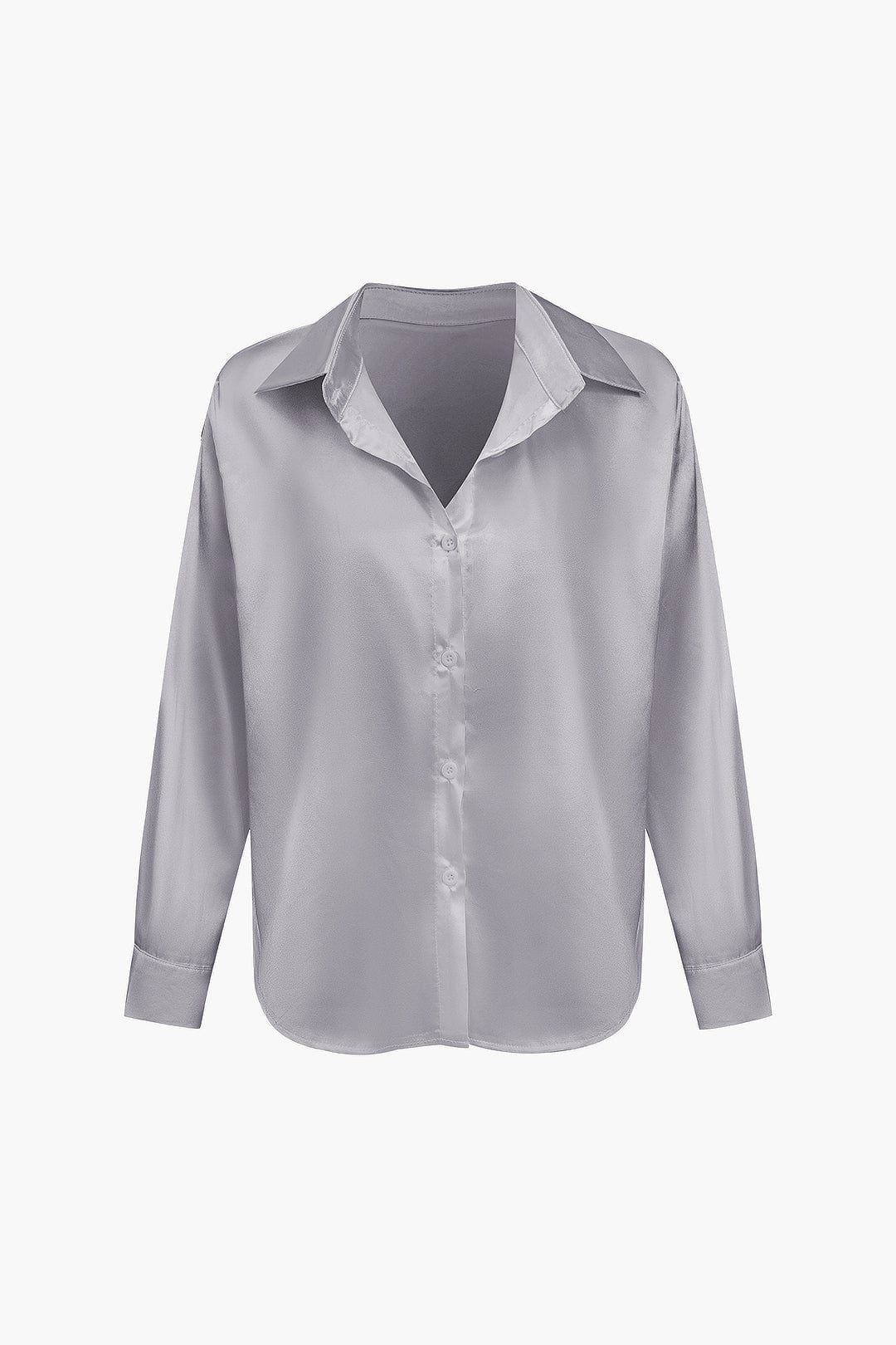 Women's Silk Long Sleeve Shirt with Collar and Button Front