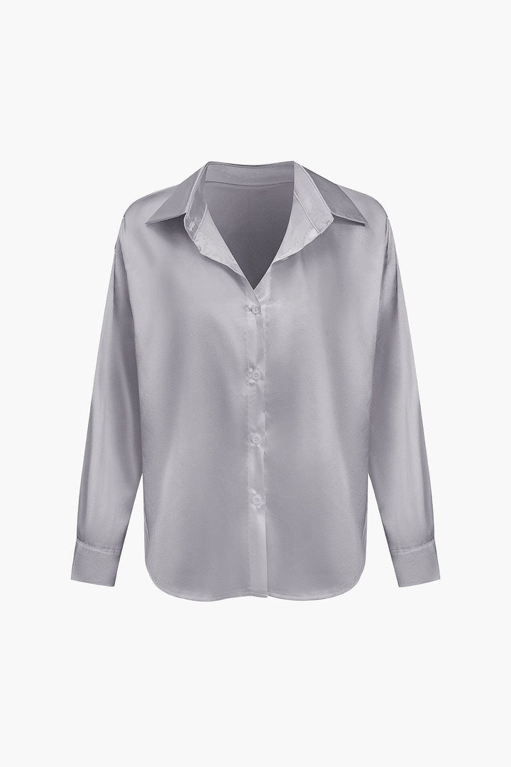 Women's Silk Long Sleeve Shirt with Collar and Button Front