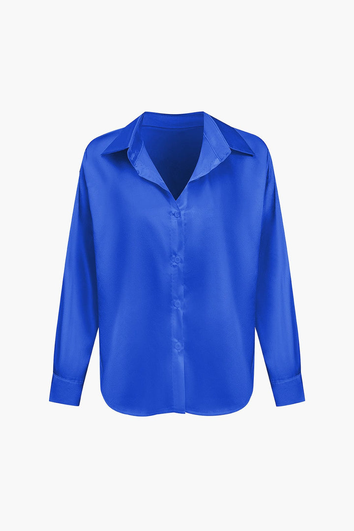 Women's Silk Long Sleeve Shirt with Collar and Button Front