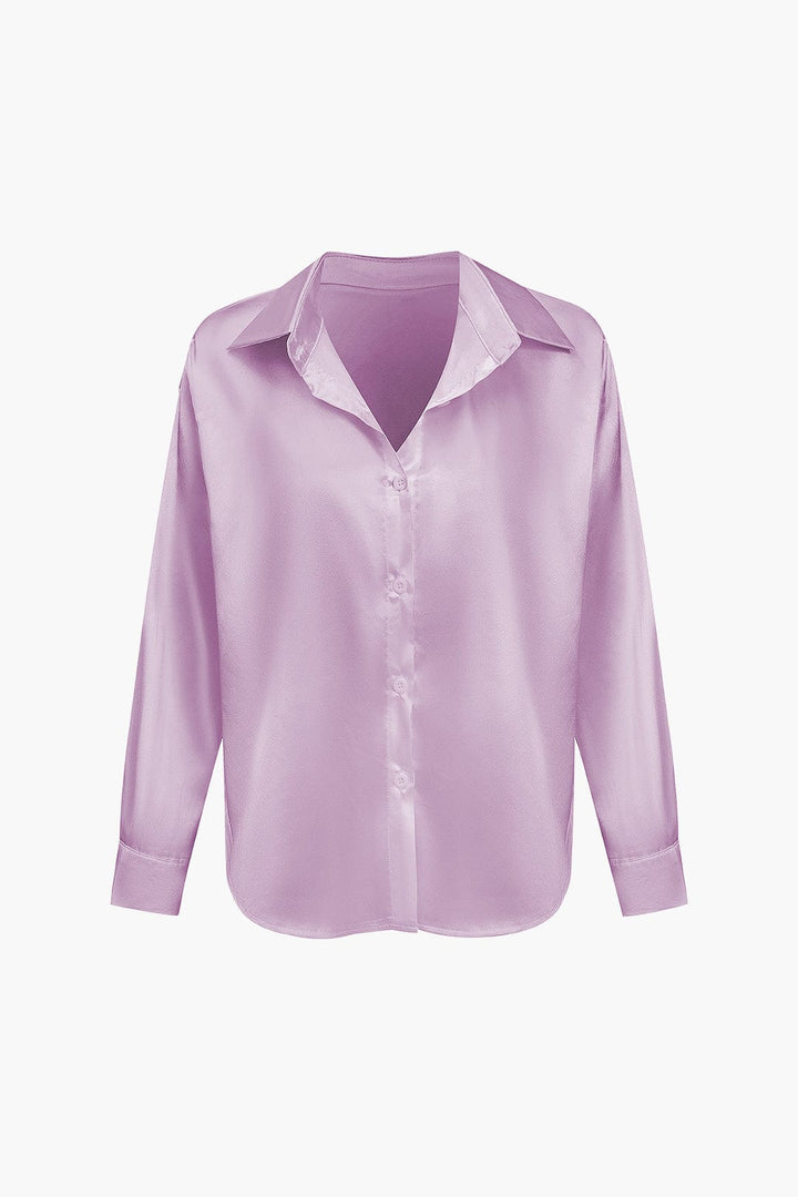 Women's Silk Long Sleeve Shirt with Collar and Button Front