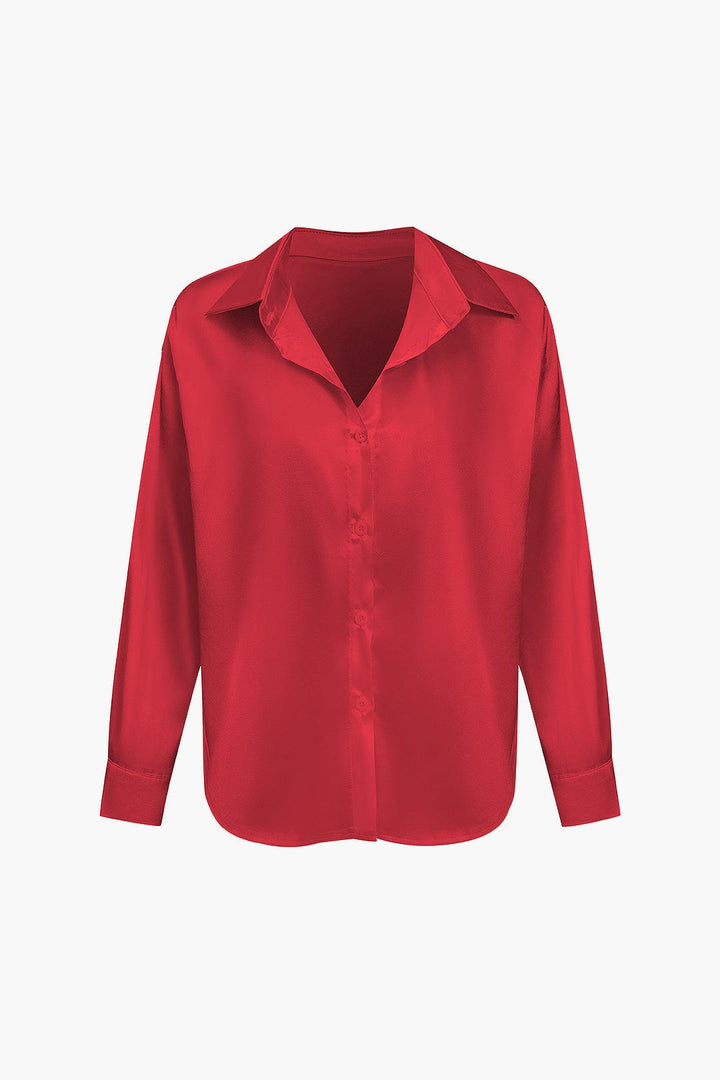 Women's Silk Long Sleeve Shirt with Collar and Button Front