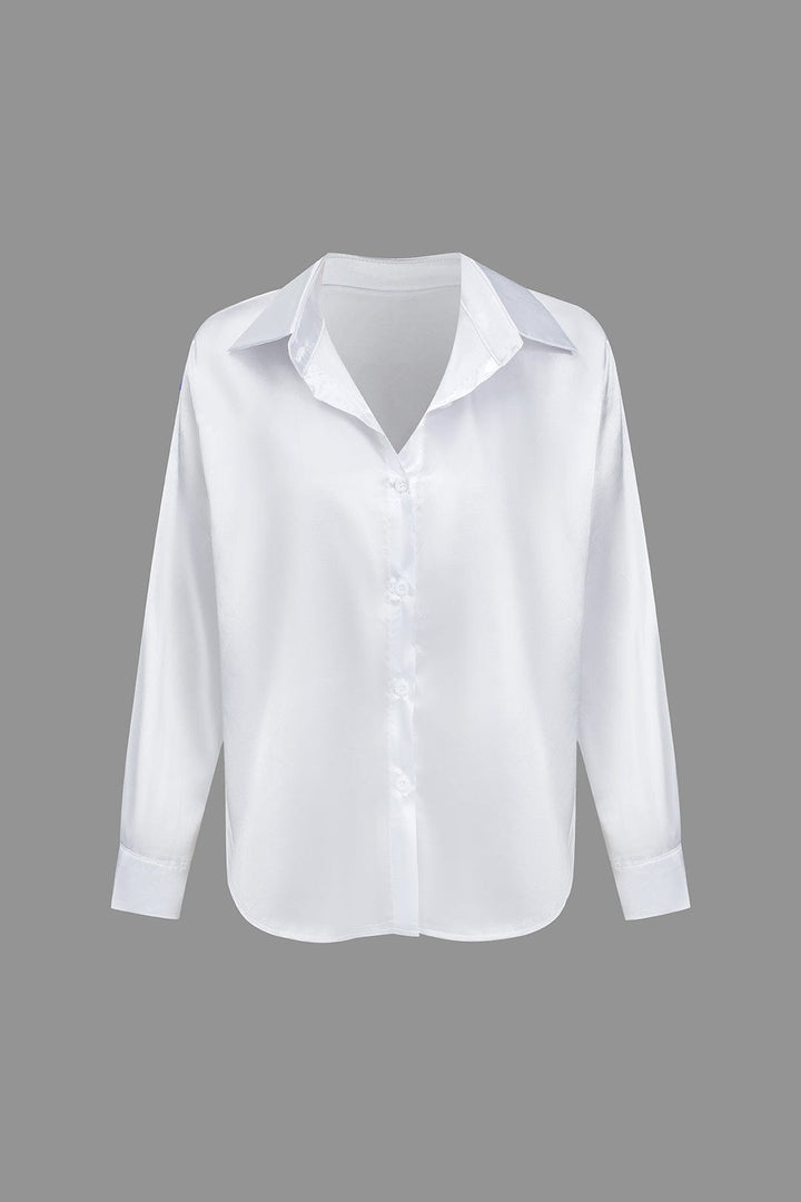 Women's Silk Long Sleeve Shirt with Collar and Button Front