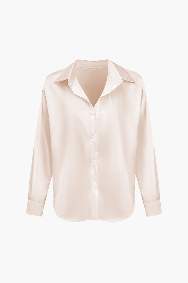 Women's Silk Long Sleeve Shirt with Collar and Button Front