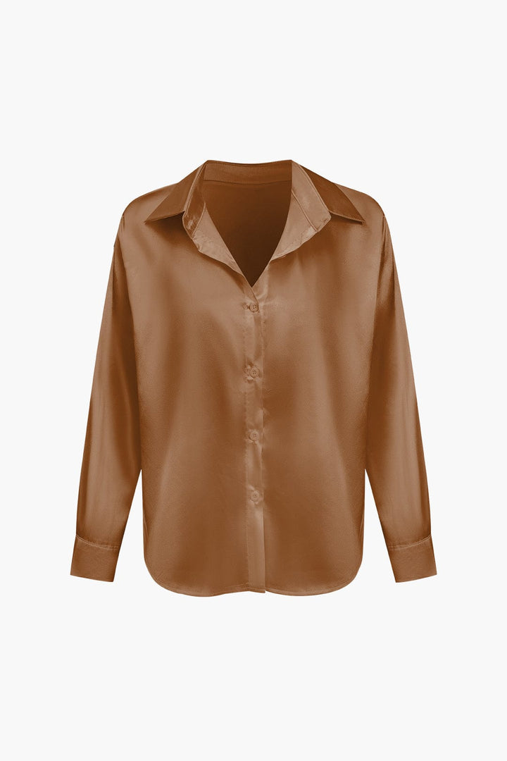 Women's Silk Long Sleeve Shirt with Collar and Button Front