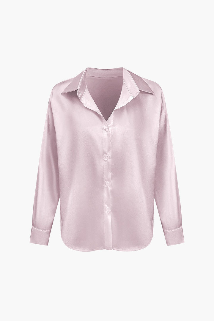 Women's Silk Long Sleeve Shirt with Collar and Button Front