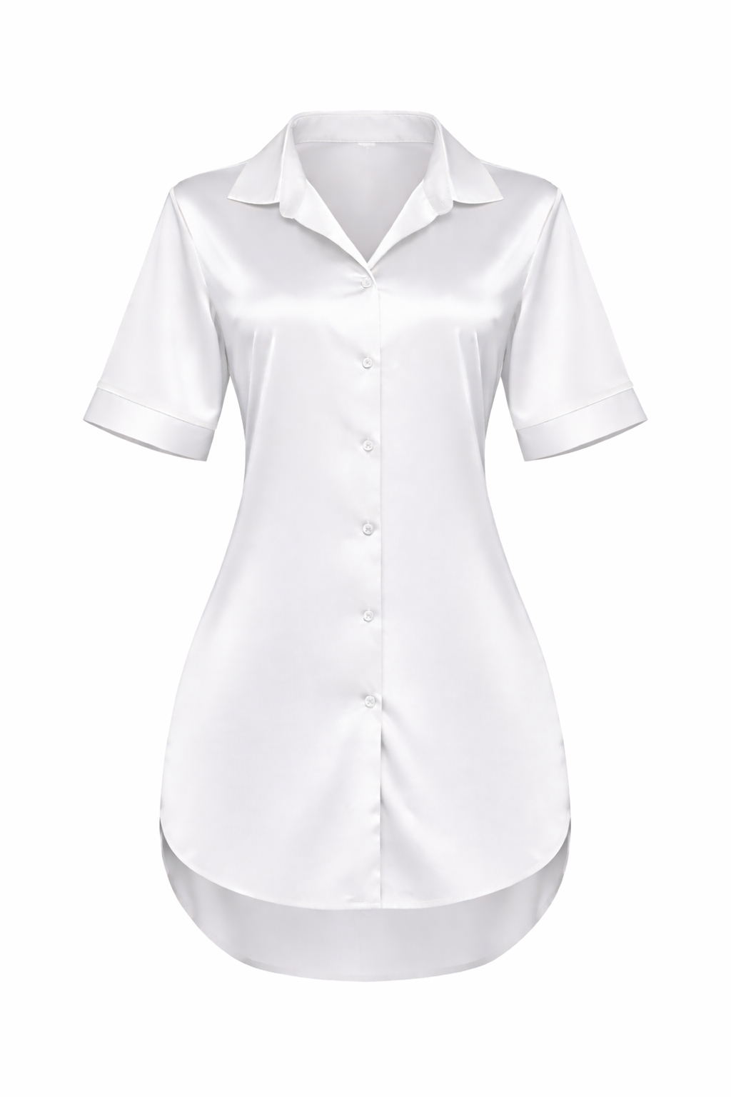 Women's Silk Short Sleeve Button Front Shirt Dress