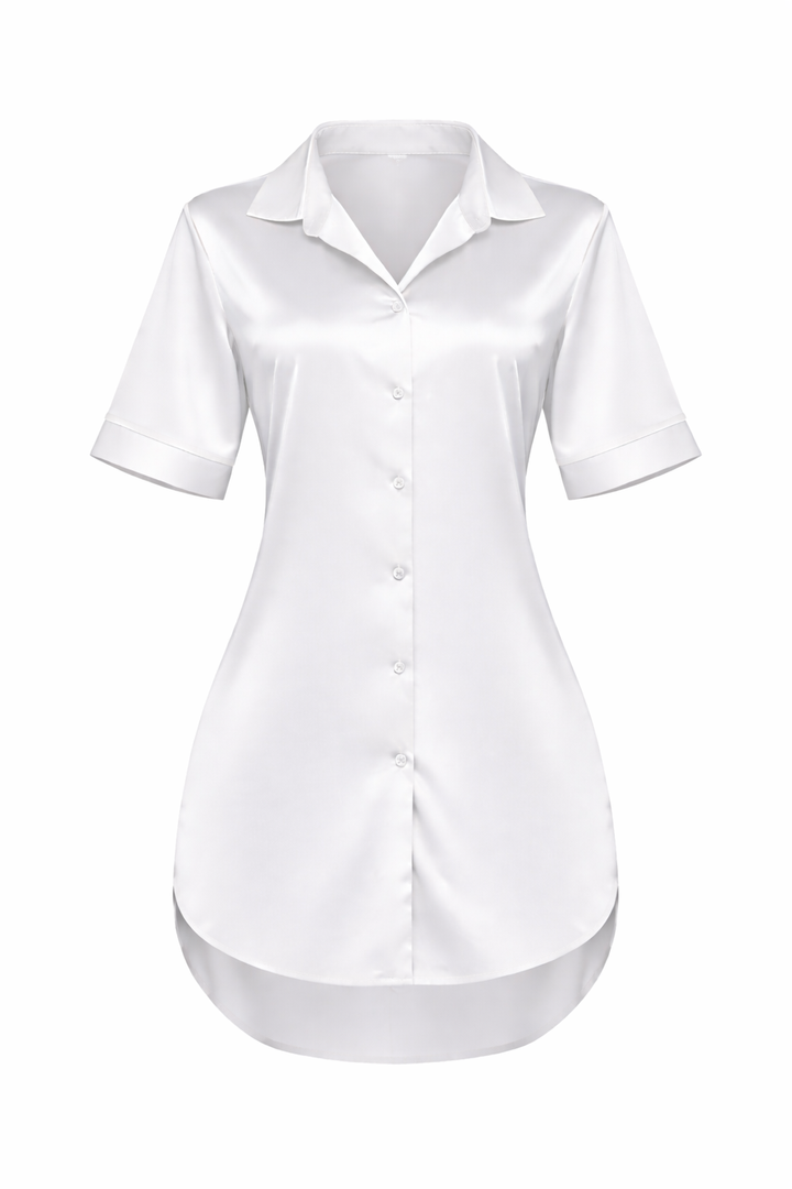 Women's Silk Short Sleeve Button Front Shirt Dress