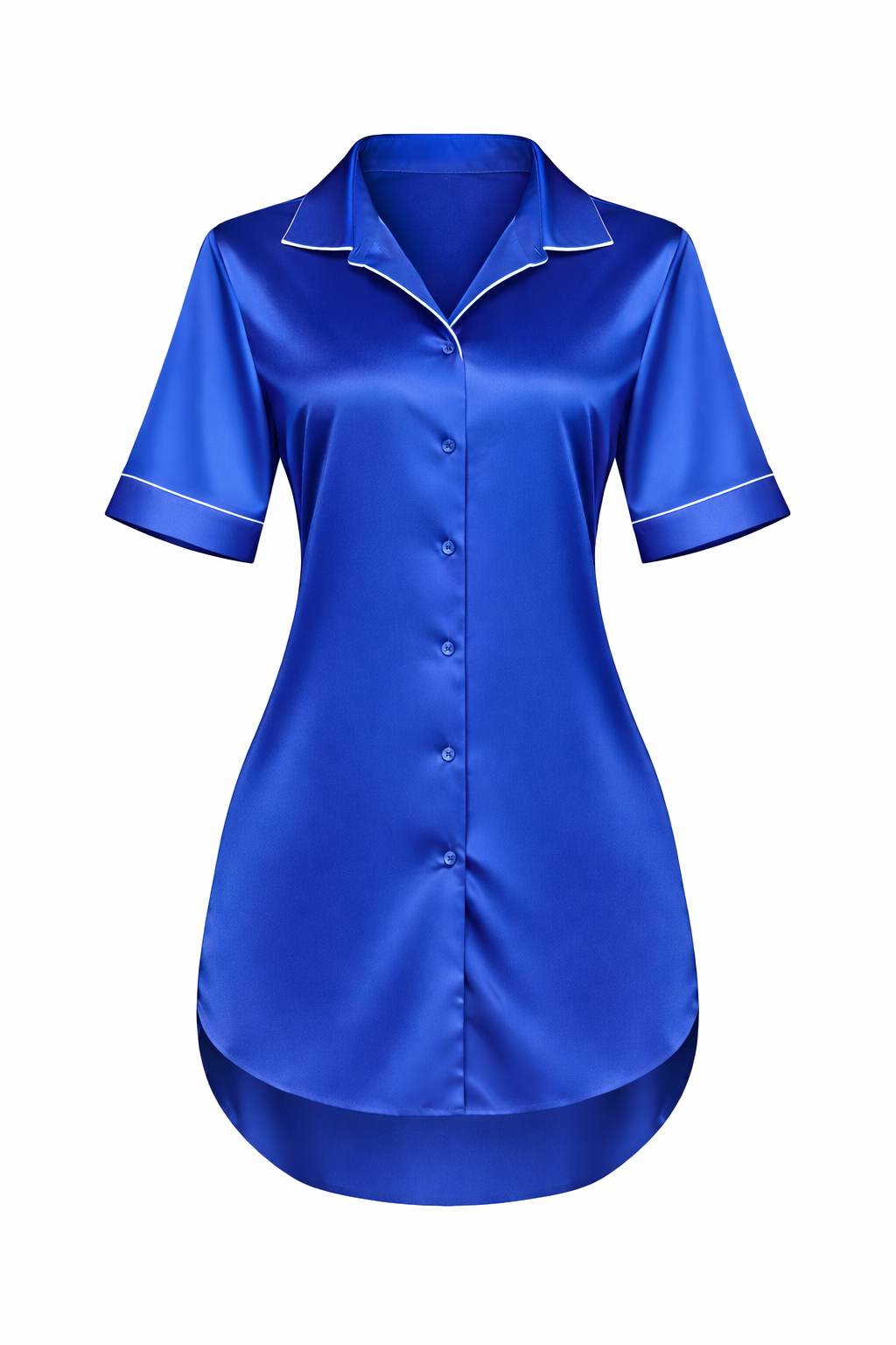 Women's Silk Short Sleeve Button Front Shirt Dress