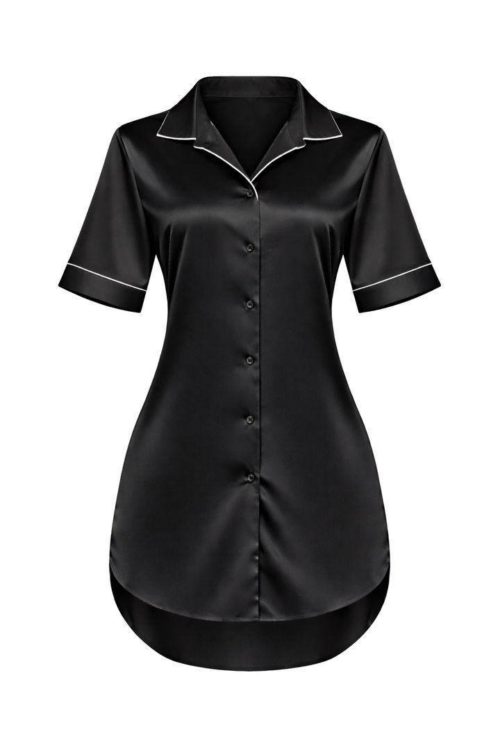 Women's Silk Short Sleeve Button Front Shirt Dress