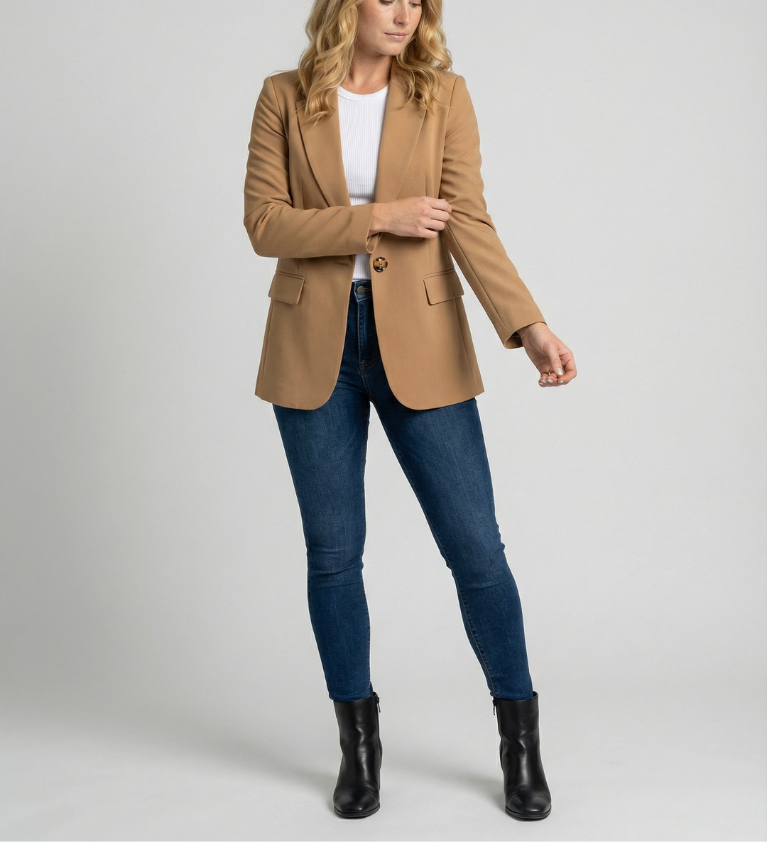 Women's Single Button Lapel Collar Blazer