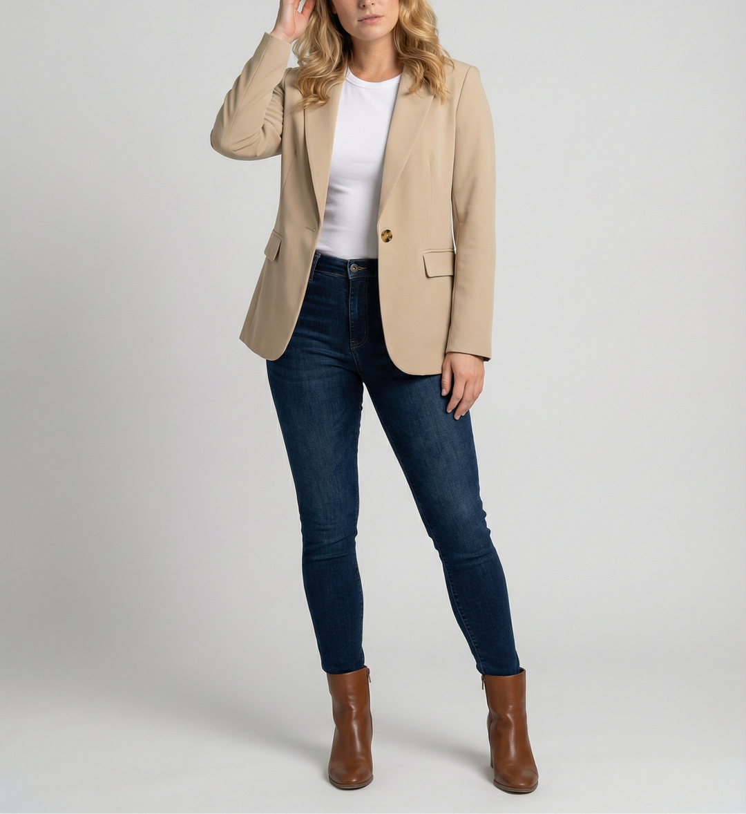 Women's Single Button Lapel Collar Blazer