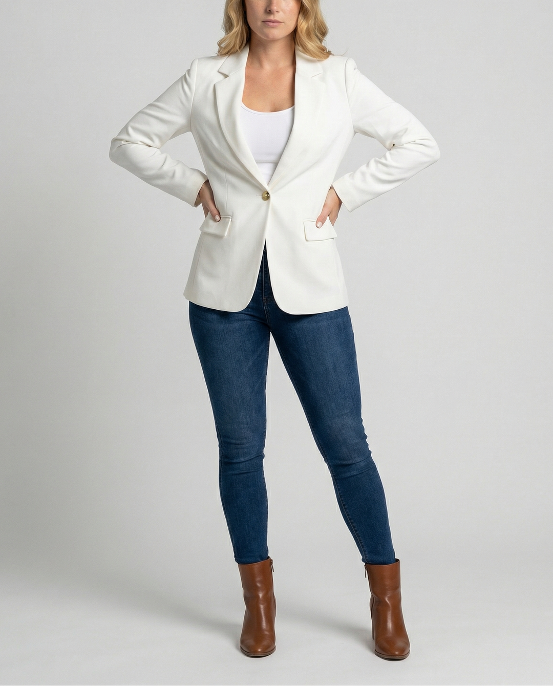 Women's Single Button Lapel Collar Blazer